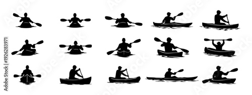 Kayak and Canoe Paddling Silhouettes Collection – Water Sports Athlete Poses Vector Set