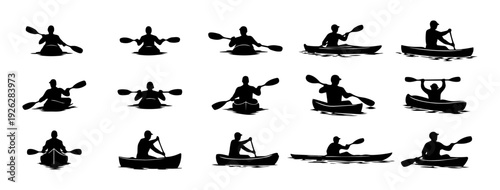 Kayak and Canoe Paddling Silhouettes Collection – Water Sports Athlete Poses Vector Set