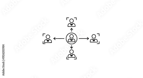 Central Figure Connected to Multiple Outward Facing Individuals.