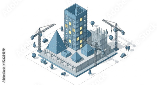 Isometric City Block Under Construction.
