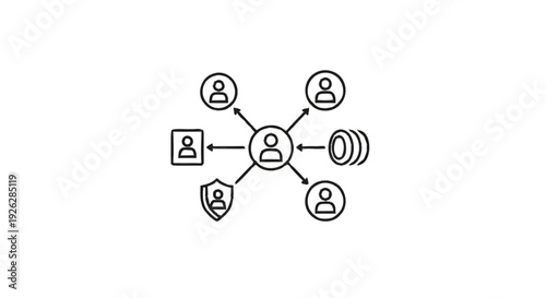 Central figure connected to various icons representing data security and communication.