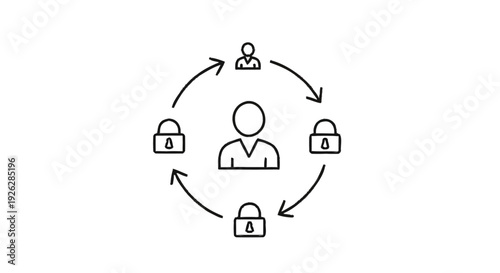 Central Figure Surrounded by Locked Connections and Smaller Figures.