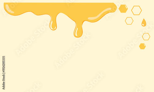 Dripping honey background with honeycomb hexagon elements and copy space