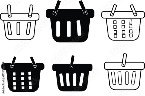 Shopping Basket Icons Set for Retail and E-commerce in Outline and Solid Styles