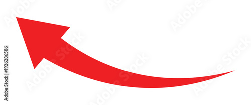 Red curved arrow pointing left indicating action on a white background image. Curved red arrow pointing up , Growth and success concept for business presentations.