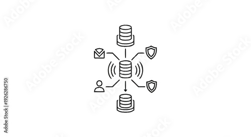 Centralized Database System with Security and User Access Icons.