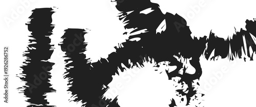 For the high-contrast black and white distressed ink wave background. Grunge Black Ink Swirl Background. A bold, high-contrast vector featuring distressed black ink brush strokes on a white base.