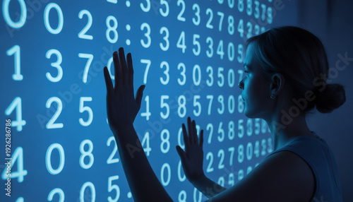 Woman Touching Abstract Digital Information Cloud In Virtual Environment