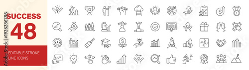 Success icon set. Editable line icons. Vector illustration.
