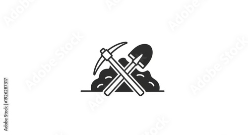 Crossed pickaxe and shovel representing mining and excavation work in the ground.