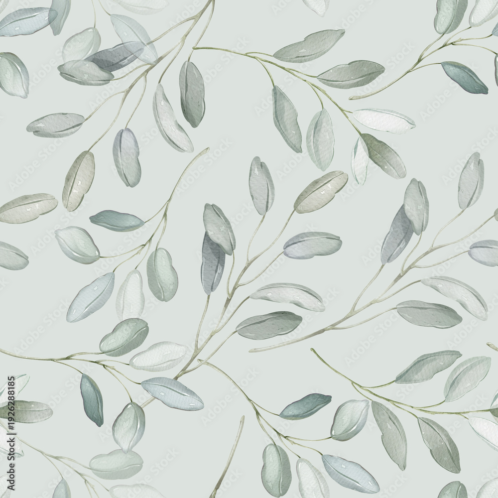 Fototapeta premium Seamless Watercolor Eucalyptus Leaf Pattern