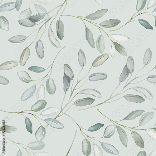 Seamless Watercolor Eucalyptus Leaf Pattern