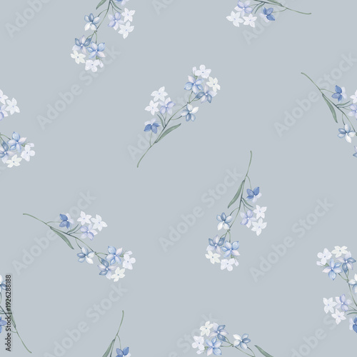 Blue Floral Seamless Pattern in Watercolor Style