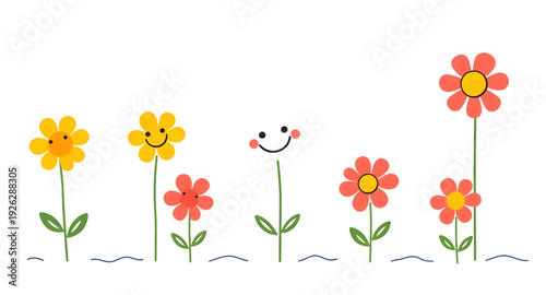 spring, flower, floral, character, cartoon, cute, vector, illustration, isolated, bloom, blossom, petals, smiling, happy, playful, kids, mascot, design, graphic, colorful, bright, cheerful, fun, fanta