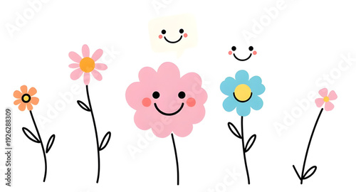 Tablou pe pânză spring, flower, floral, character, cartoon, cute, vector, illustration, isolated