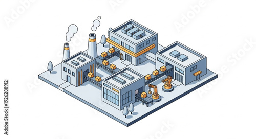 Isometric Factory Building Industrial Complex.