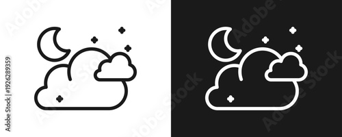 Night Icon Set Outline In White And Black Background