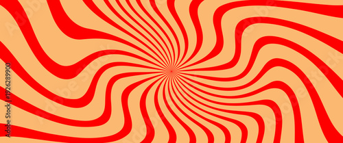 Red Sunburst Pattern Background illustration. Bold red and beige radial burst vector background with dynamic sunburst rays, creating a retro, energetic, and eye-catching vintage style design.