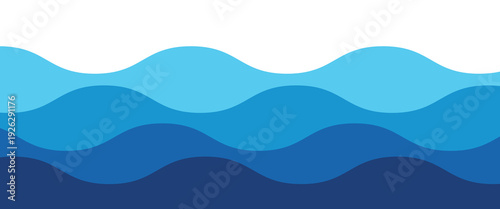 Seamless sea waves layered vector background. Blue ocean waves. Water wave pattern design. Layered blue abstract vector background with smooth horizontal waves and gradient shades
