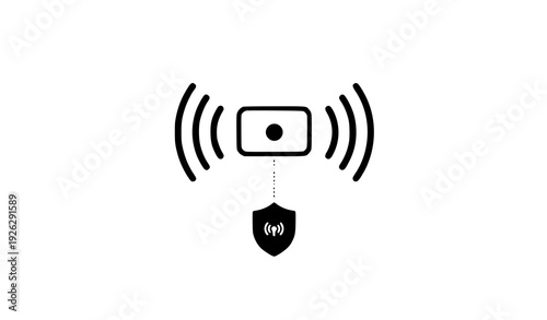 A vector graphic illustration of a secure camera with a shield