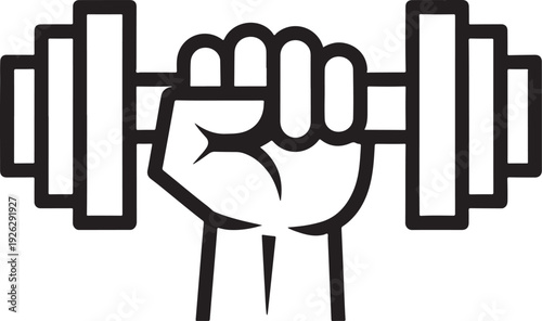 Hand holding barbell icon, strength training and fitness workout symbol