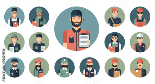 Collection of Male Worker Avatars and Icons.