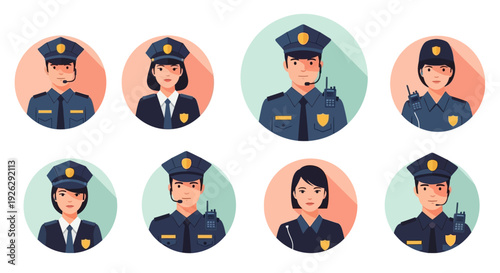 Diverse Group of Police Officers Avatars.