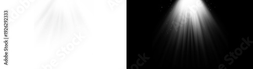 Fotografi PNG image of Bright white spotlight effect with shimmering dust particles and volumetric light beams creating a dramatic illuminated scene on transparent background