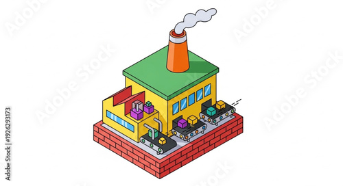 Isometric Factory Building with Chimney.