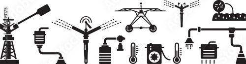 Collection of various industrial and technology icons in black