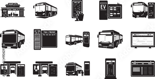 Collection of various bus and EV charging station icons