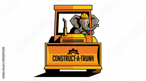 Strong elephant in a hard hat expertly drives a bulldozer, symbolizing powerful construction, robust development, and dedicated heavy industry work