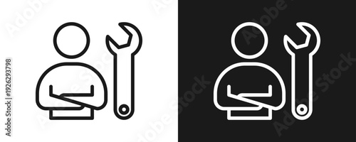 Mechanic Icon Set Outline In White And Black Background