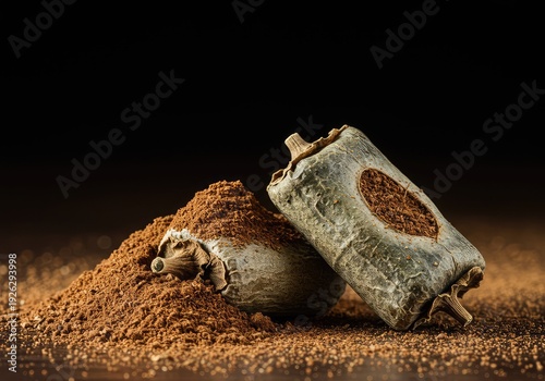 Dried natural herbal cleansing pods and brown powder traditionally used for gentle, chemical-free, sustainable hair washing and natural remedies ,cosmetic ,chemical free ,ayurveda