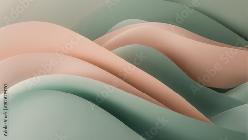 Abstract wavy pastel design with layered forms, a 3D rendering of smooth, curving surfaces