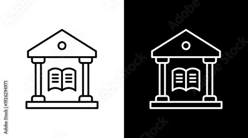 Public Library Services Outline White Icon Set Design