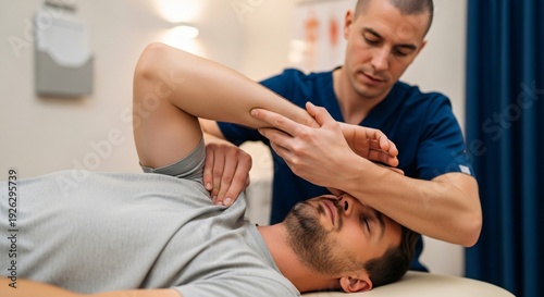 Wallpaper Mural Physical Therapy Manual Treatment Session, Therapist Performing Shoulder Mobilization on Patient, Close Detail of Hands Torontodigital.ca