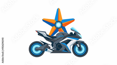 Modern Sport Motorcycle with a Stylized Star Emblem