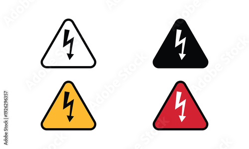 High Voltage Lightning Warning Triangles with Downward Arrows White Black Yellow Red Variants