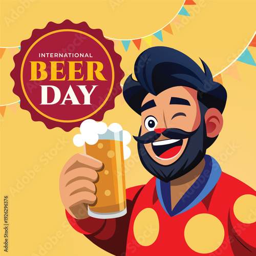 Vector illustration of international beer day social media template