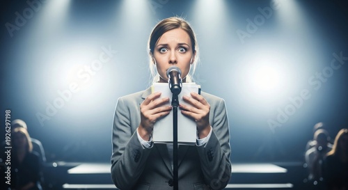 Wallpaper Mural Feeling Nervous Presenter Holding Notes Tightly Under Bright Stage Lights Torontodigital.ca