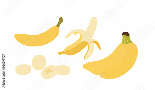 Banana icon set peeled and bunch yellow fruit vector