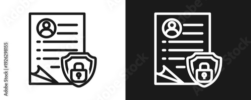 Data Privacy Icon Set Outline In White And Black Background