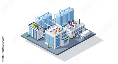 Isometric Factory Buildings Industrial Complex.