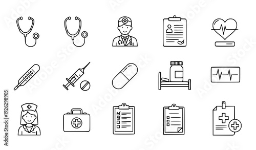 Creative editable health checkup line icon big set for medical care, patient, and diagnosis illustrations