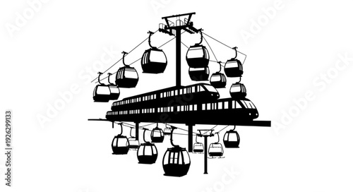 Aerial tramway and monorail transportation system in urban environment.