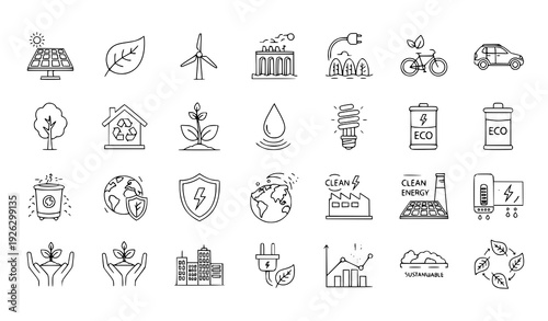 25 Editable Thin Line Icons for Sustainability, Ecology, and Eco-Friendly Energy
