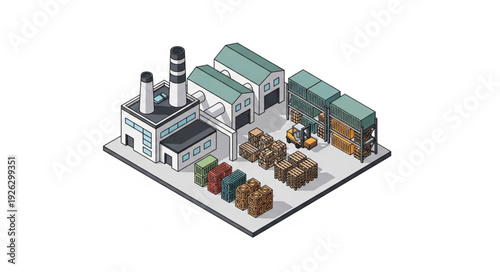 Isometric Factory Building with Workers.