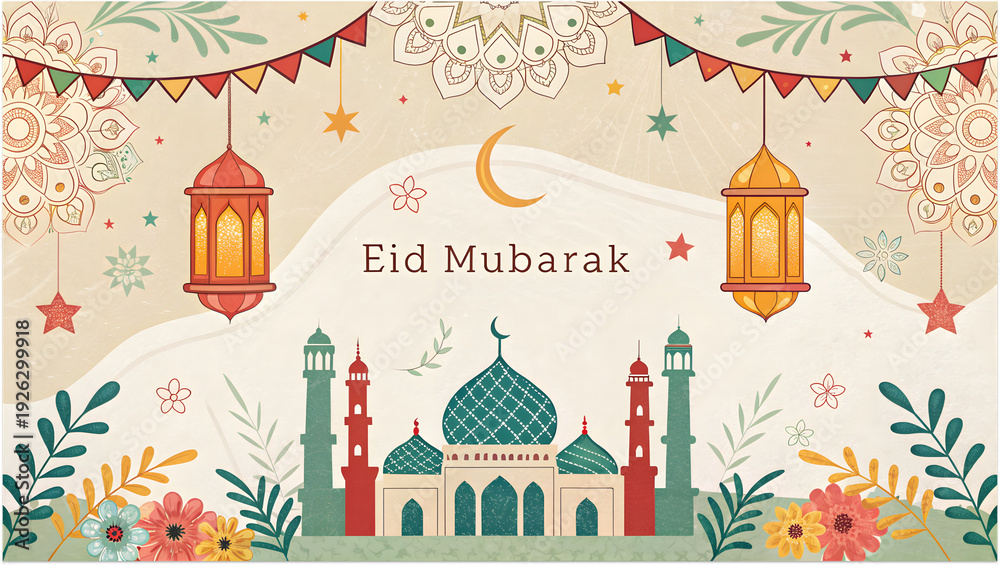 Fototapeta premium Eid Mubarak Al Fitr Or Adha Background.