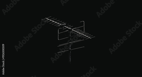 a silhouette of a vintage radio antenna, with a slightly corroded or aged appearance,” “worn metal texture,” “dark background